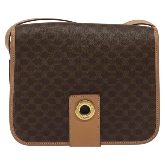 CELINE Macadam Canvas Shoulder Bag Pvc Leather Brown Gold - Picture 2 of 12